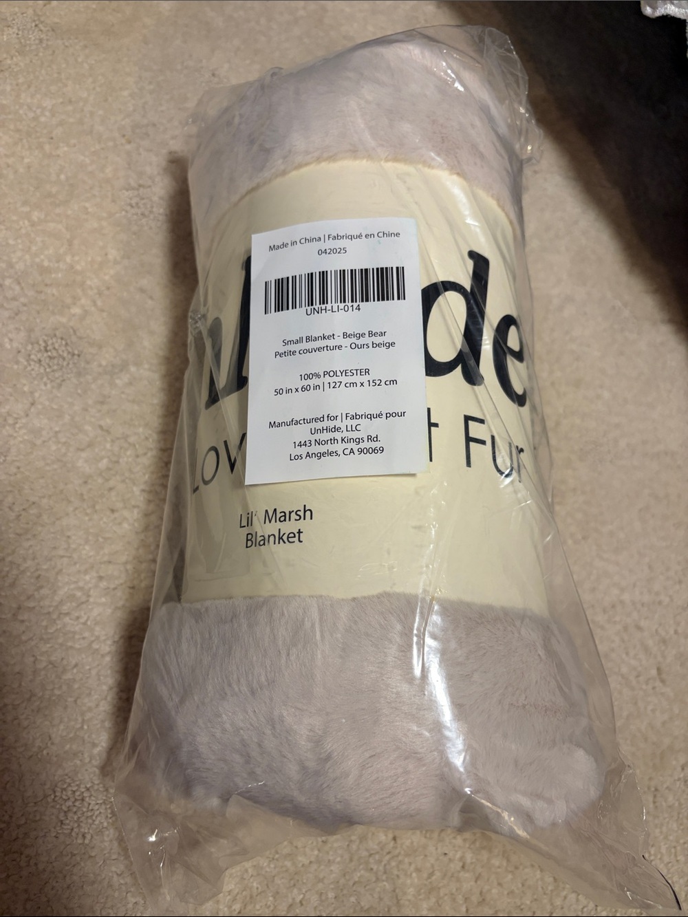 Brand New Unhide Lil’ Marsh Small Blanket - Beige Bear 50x60in Incredibly Soft